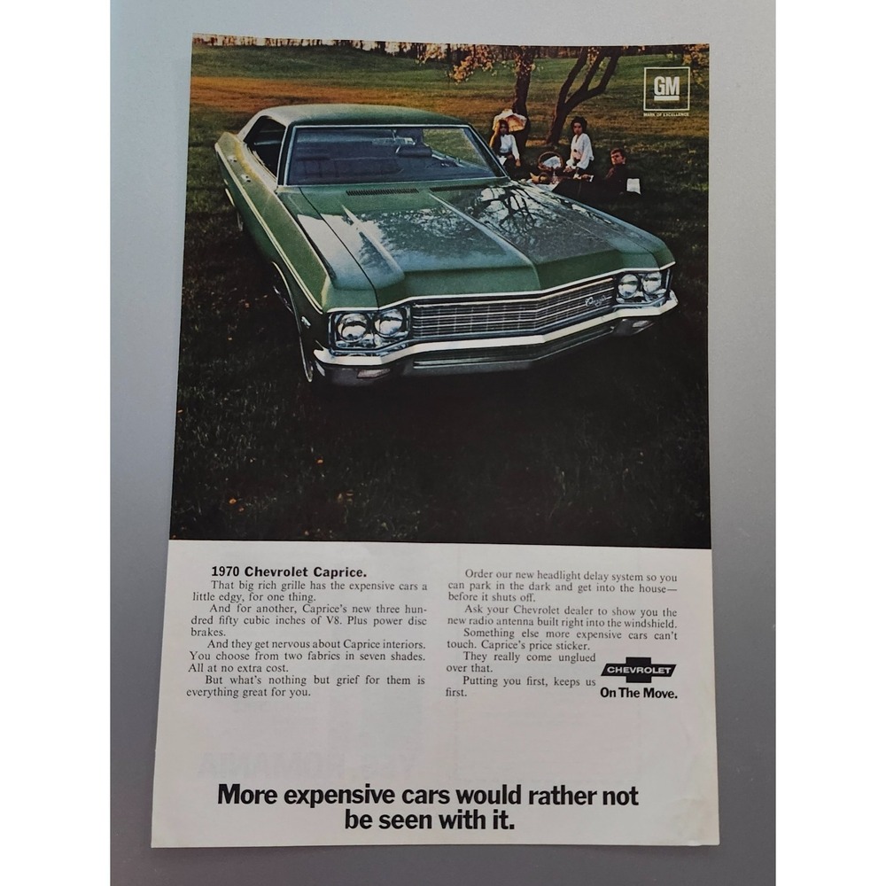 Vintage‎ 1970 Chevrolet Caprice Car - Original Print Ad (7x 10)  Advertisement